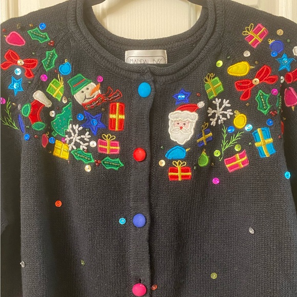 Mandal Bay Festive Black Holiday Cardigan with Colorful Embellishments Size XL - Picture 4 of 16